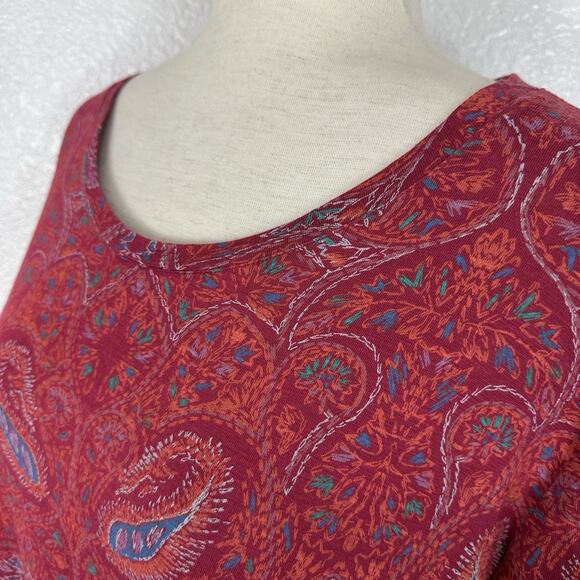 Lucky Brand Boho Top Women Large Red Paisley Slub Knit Split Back Tunic - Picture 6 of 11